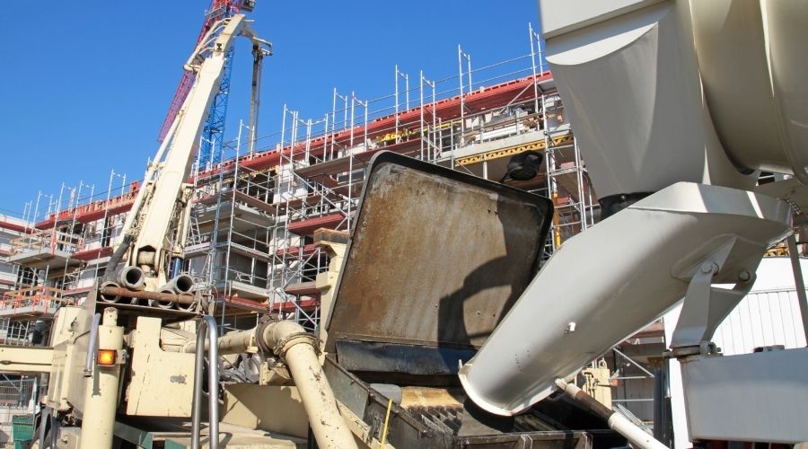 concrete pump operating at a job site